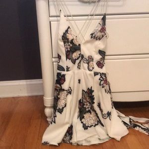 Crisp cross, low back, romper with tie belt